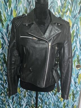 VTG Women’s Black Leather Biker Rebel Moto Jacket Modern Lined Heavy